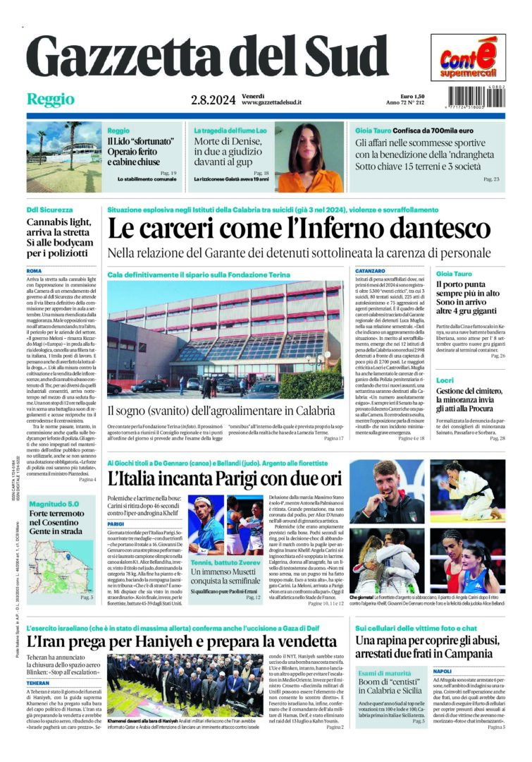 Prima-pagina-gazzetta-del-sud-calabria-di-oggi-02-08-2024