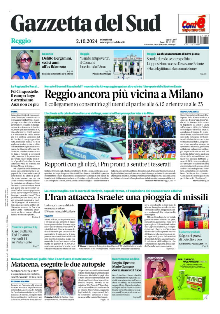 Prima-pagina-gazzetta-del-sud-calabria-di-oggi-02-10-2024