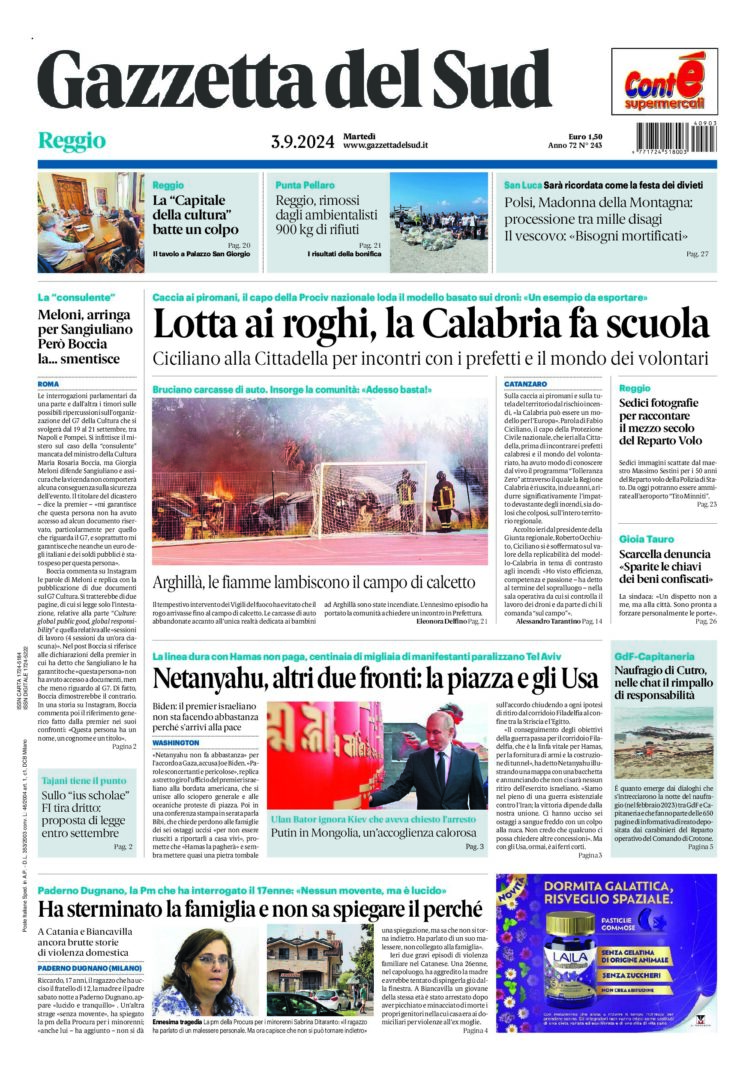 Prima-pagina-gazzetta-del-sud-calabria-di-oggi-03-09-2024