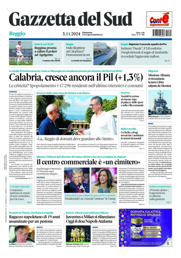 Prima-pagina-gazzetta-del-sud-calabria-di-oggi-03-11-2024