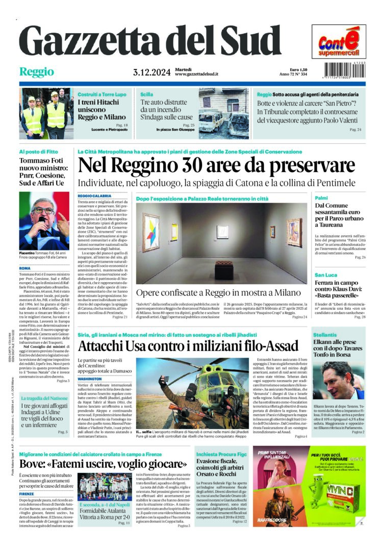 Prima-pagina-gazzetta-del-sud-calabria-di-oggi-03-12-2024