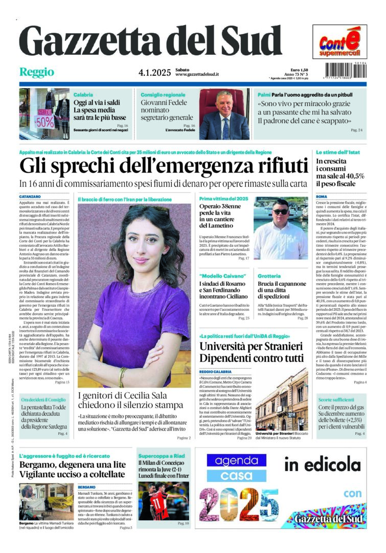 Prima-pagina-gazzetta-del-sud-calabria-di-oggi-04-01-2025