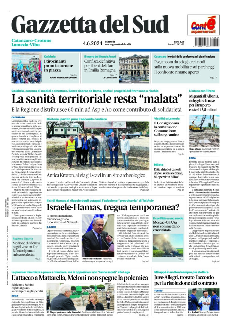 Prima-pagina-gazzetta-del-sud-calabria-di-oggi-04-06-2024