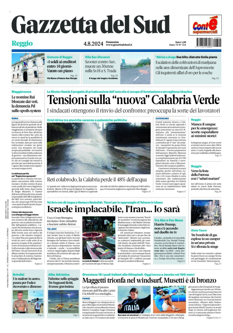 Prima-pagina-gazzetta-del-sud-calabria-di-oggi-04-08-2024