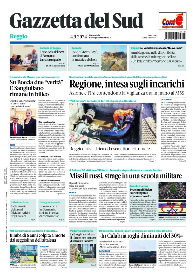 Prima-pagina-gazzetta-del-sud-calabria-di-oggi-04-09-2024