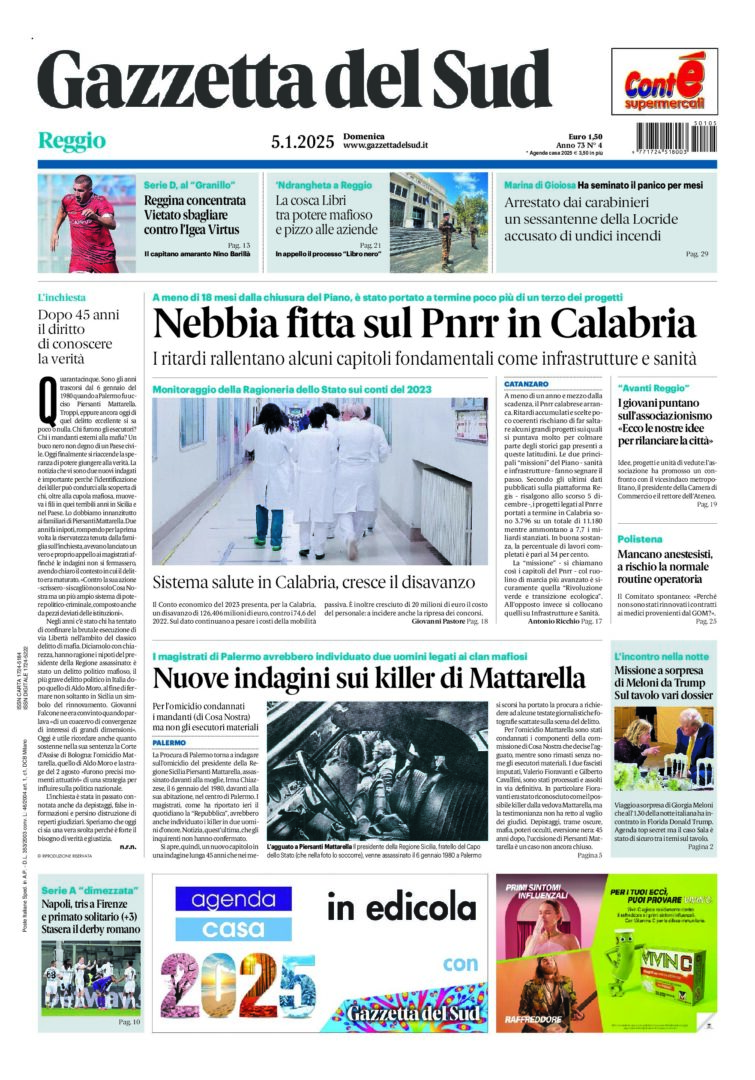 Prima-pagina-gazzetta-del-sud-calabria-di-oggi-05-01-2025