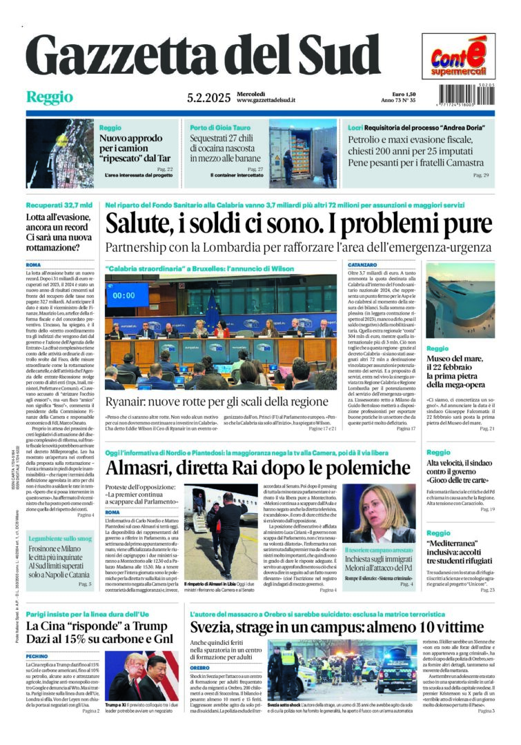 Prima-pagina-gazzetta-del-sud-calabria-di-oggi-05-02-2025