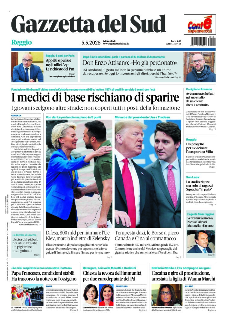 Prima-pagina-gazzetta-del-sud-calabria-di-oggi-05-03-2025