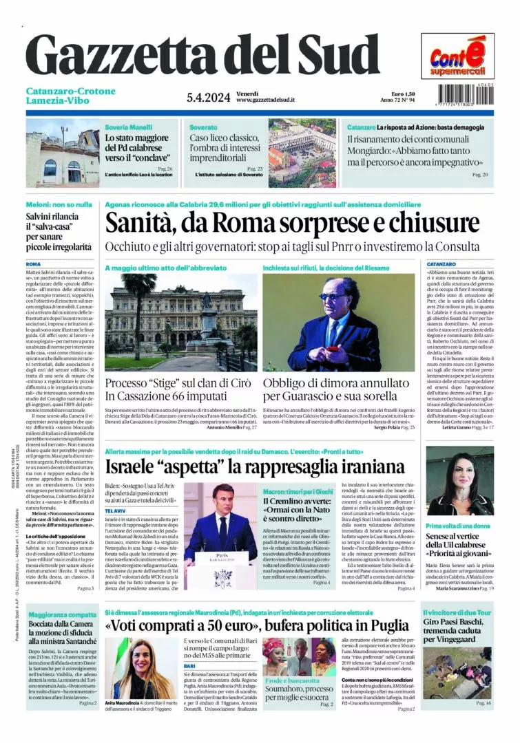 Prima-pagina-gazzetta-del-sud-calabria-di-oggi-05-04-2024