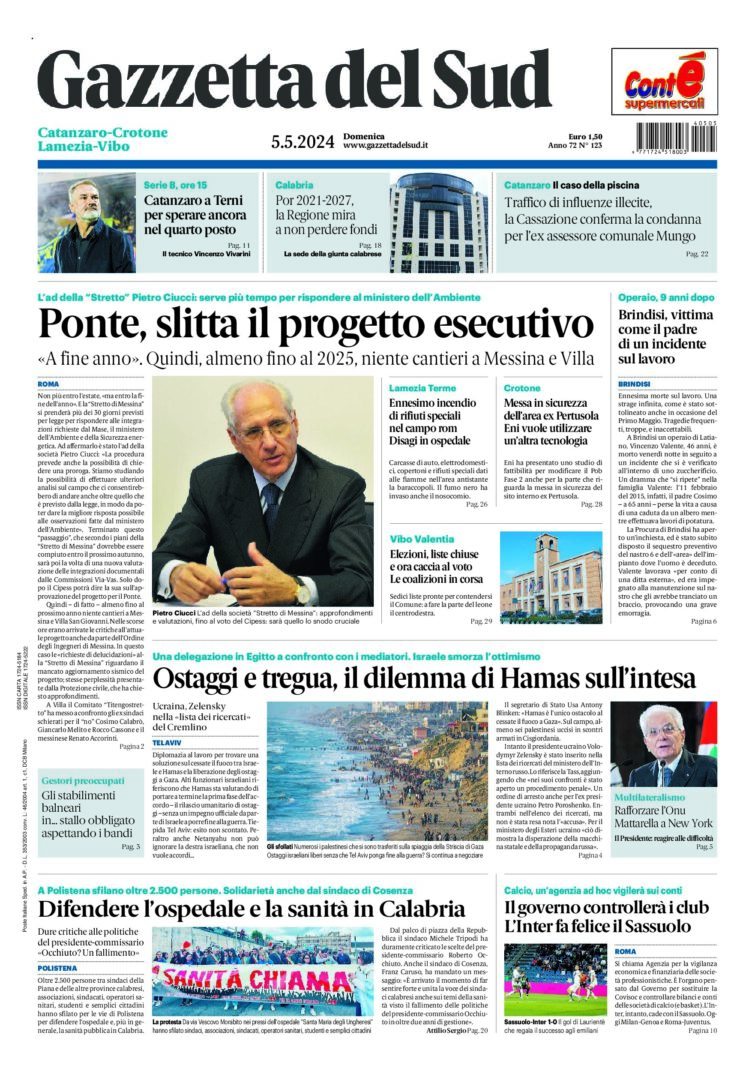 Prima-pagina-gazzetta-del-sud-calabria-di-oggi-05-05-2024