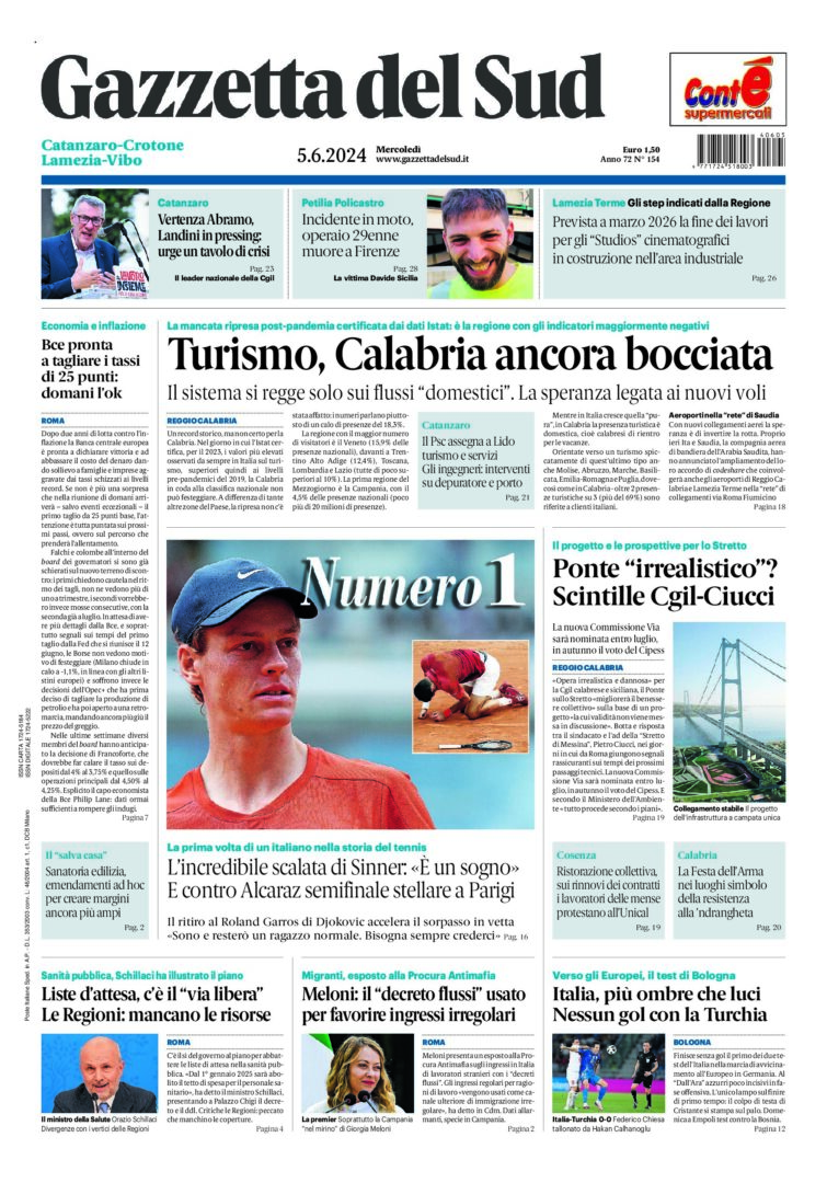 Prima-pagina-gazzetta-del-sud-calabria-di-oggi-05-06-2024