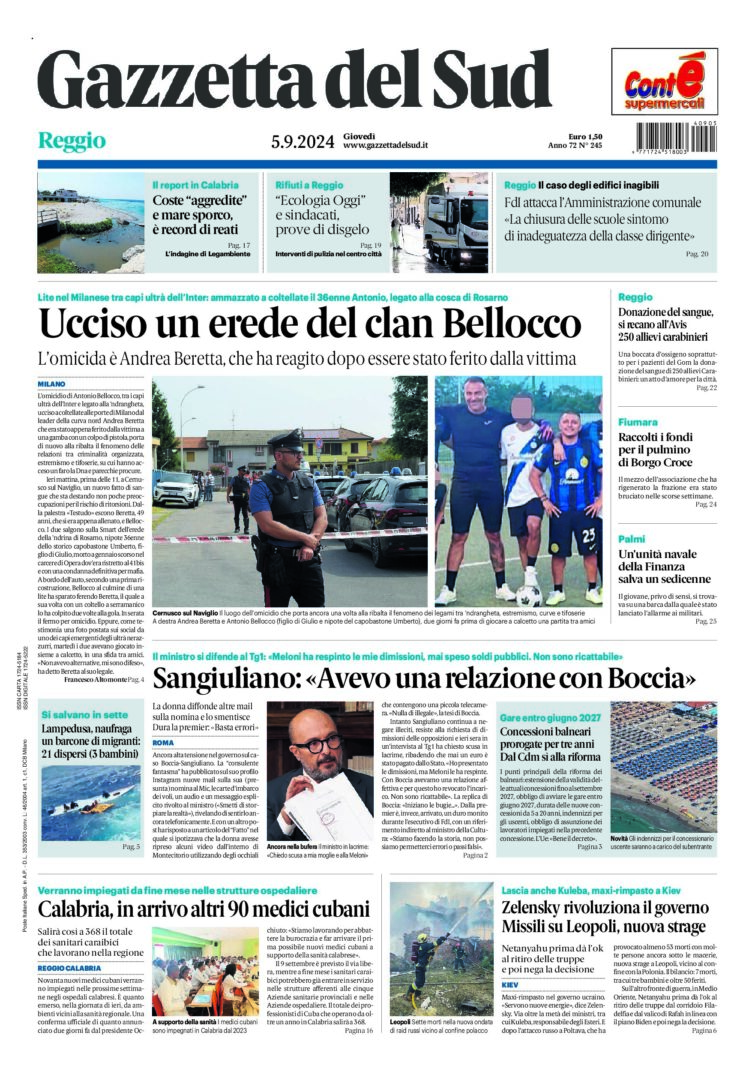 Prima-pagina-gazzetta-del-sud-calabria-di-oggi-05-09-2024