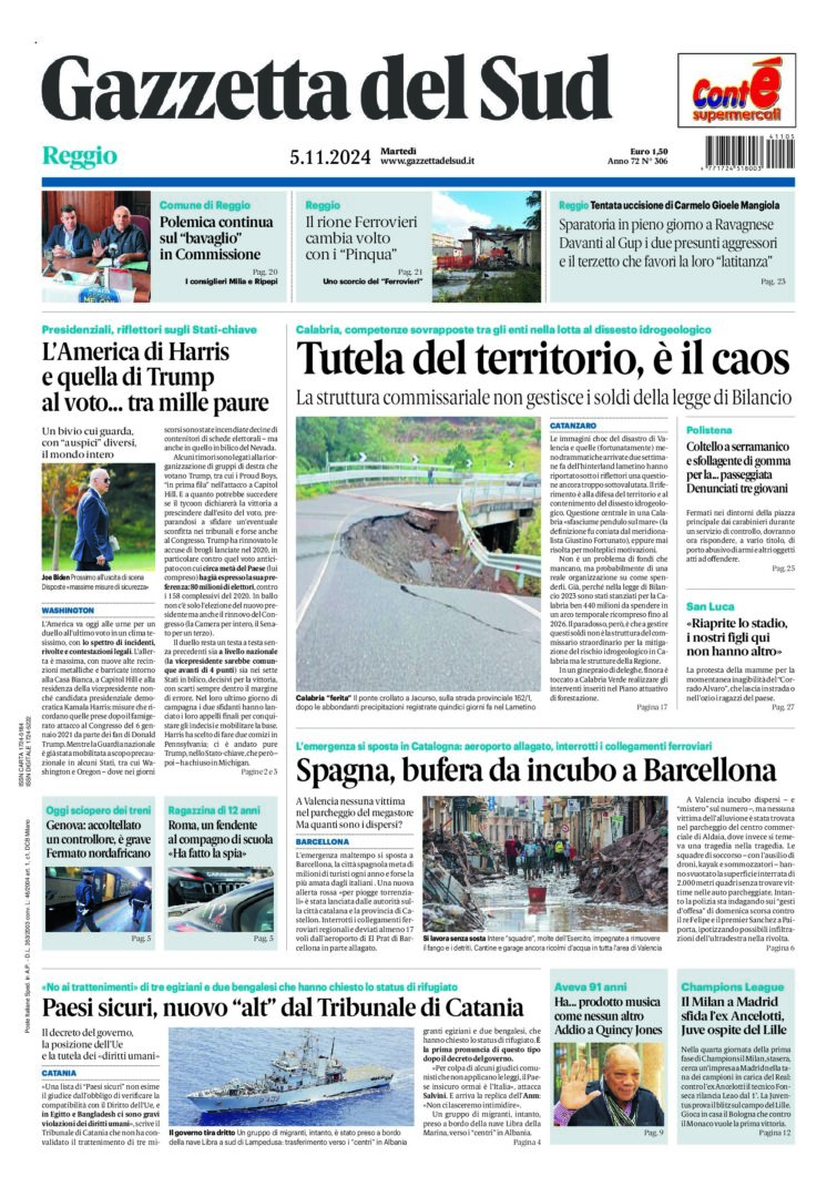 Prima-pagina-gazzetta-del-sud-calabria-di-oggi-05-11-2024