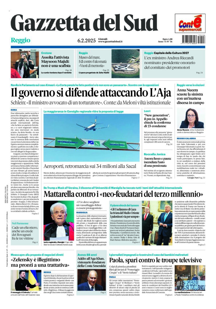 Prima-pagina-gazzetta-del-sud-calabria-di-oggi-06-02-2025