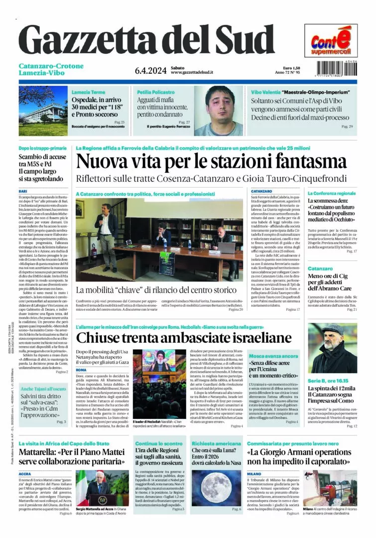 Prima-pagina-gazzetta-del-sud-calabria-di-oggi-06-04-2024