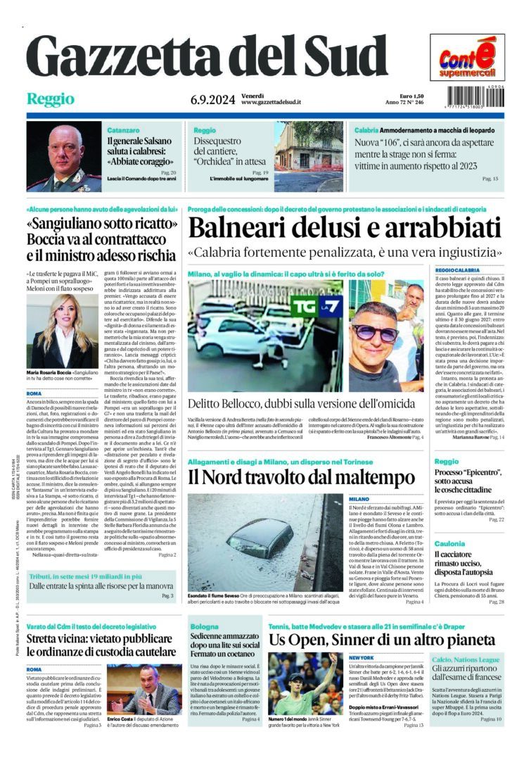 Prima-pagina-gazzetta-del-sud-calabria-di-oggi-06-09-2024