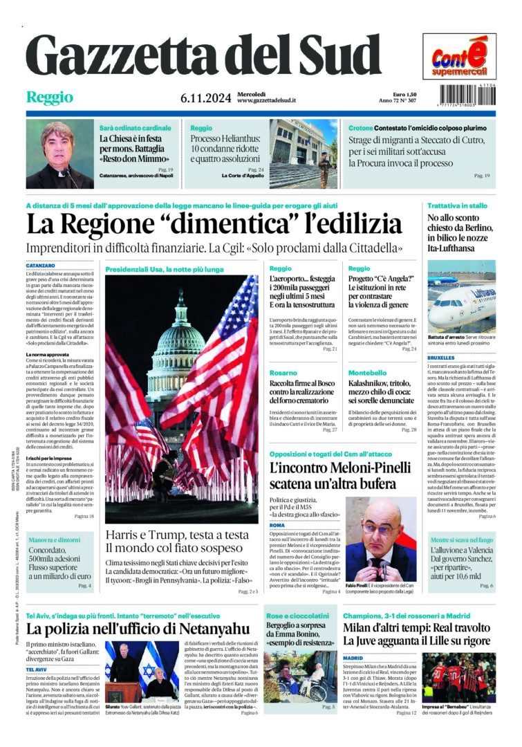 Prima-pagina-gazzetta-del-sud-calabria-di-oggi-06-11-2024