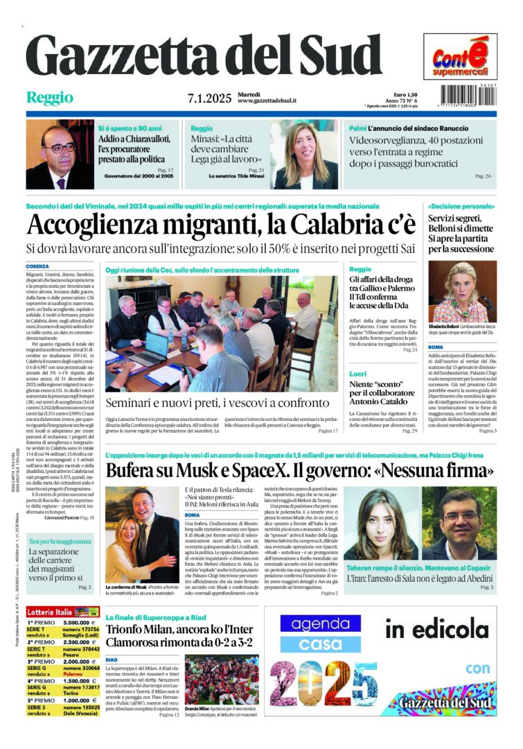 Prima-pagina-gazzetta-del-sud-calabria-di-oggi-07-01-2025