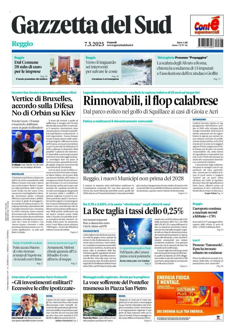 Prima-pagina-gazzetta-del-sud-calabria-di-oggi-07-03-2025