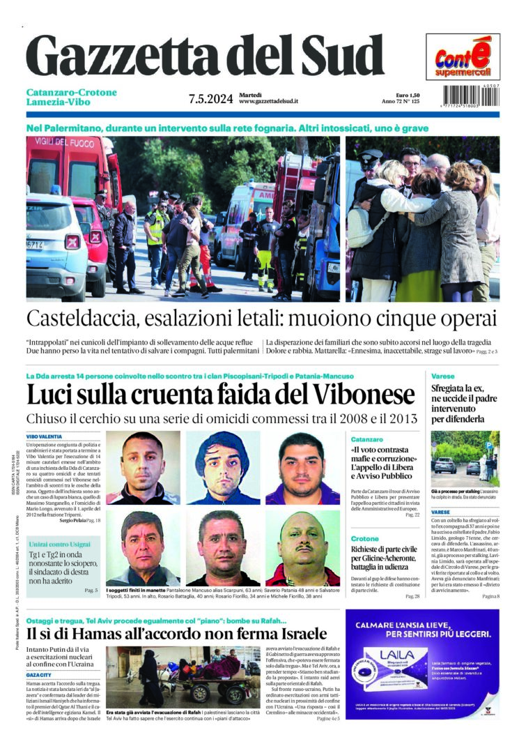 Prima-pagina-gazzetta-del-sud-calabria-di-oggi-07-05-2024