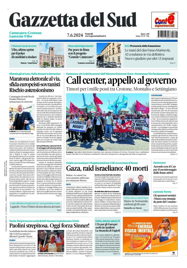 Prima-pagina-gazzetta-del-sud-calabria-di-oggi-07-06-2024