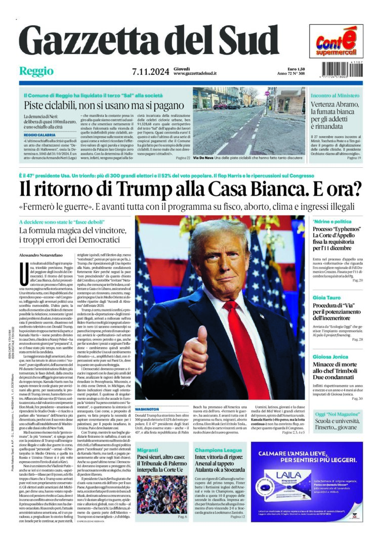 Prima-pagina-gazzetta-del-sud-calabria-di-oggi-07-11-2024