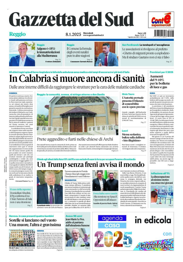 Prima-pagina-gazzetta-del-sud-calabria-di-oggi-08-01-2025