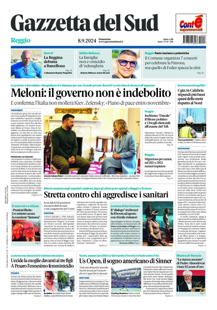 Prima-pagina-gazzetta-del-sud-calabria-di-oggi-08-09-2024