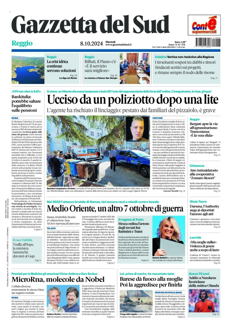 Prima-pagina-gazzetta-del-sud-calabria-di-oggi-08-10-2024