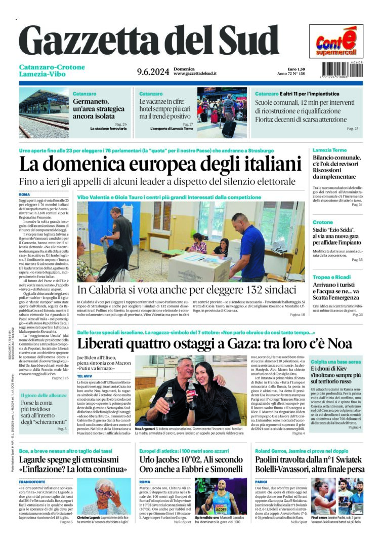 Prima-pagina-gazzetta-del-sud-calabria-di-oggi-09-06-2024