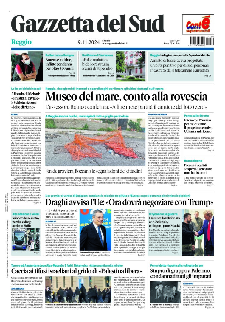 Prima-pagina-gazzetta-del-sud-calabria-di-oggi-09-11-2024