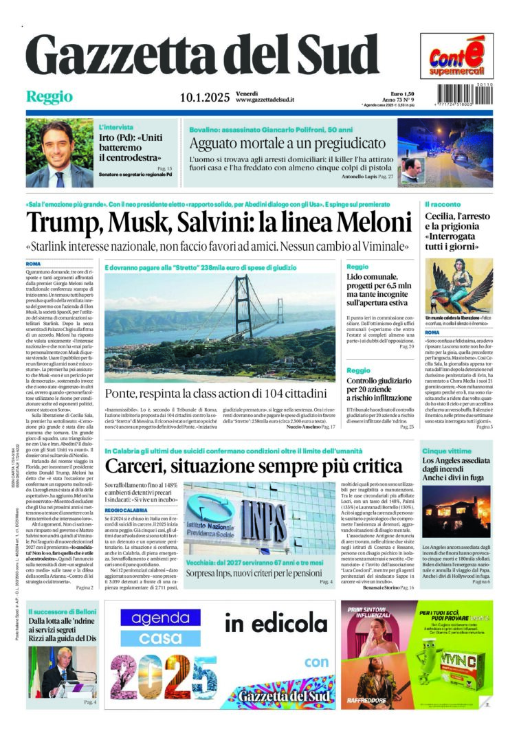 Prima-pagina-gazzetta-del-sud-calabria-di-oggi-10-01-2025