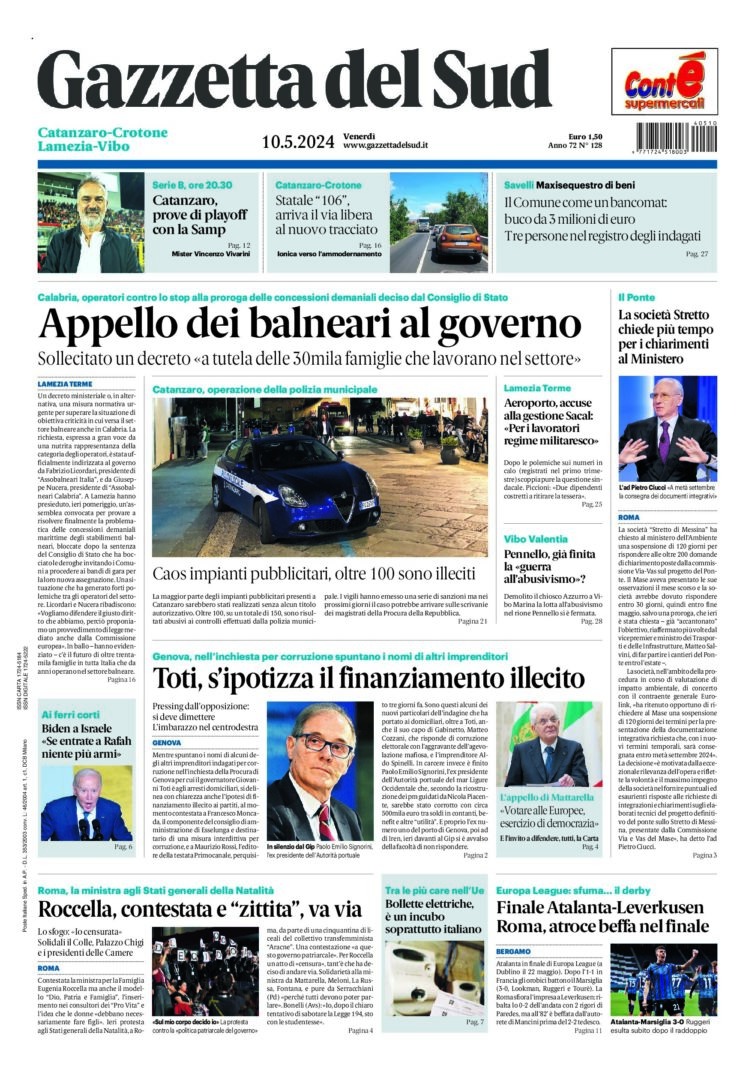 Prima-pagina-gazzetta-del-sud-calabria-di-oggi-10-05-2024