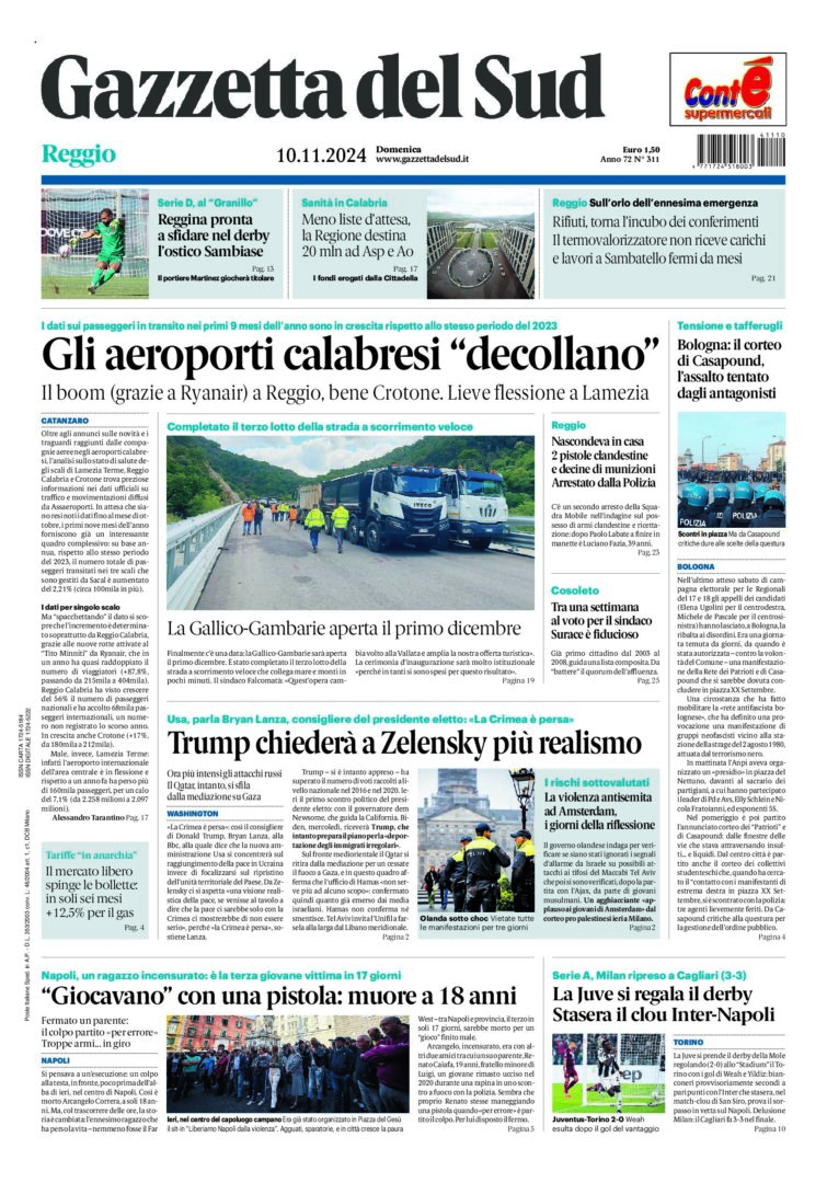 Prima-pagina-gazzetta-del-sud-calabria-di-oggi-10-11-2024