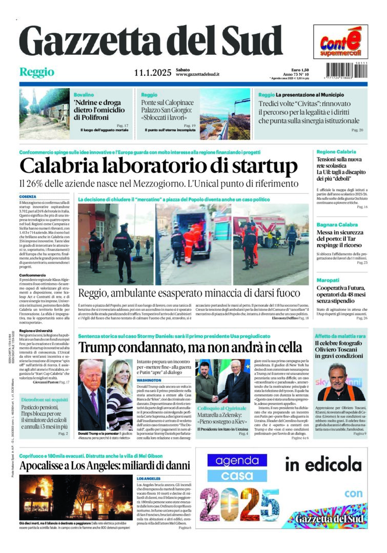 Prima-pagina-gazzetta-del-sud-calabria-di-oggi-11-01-2025