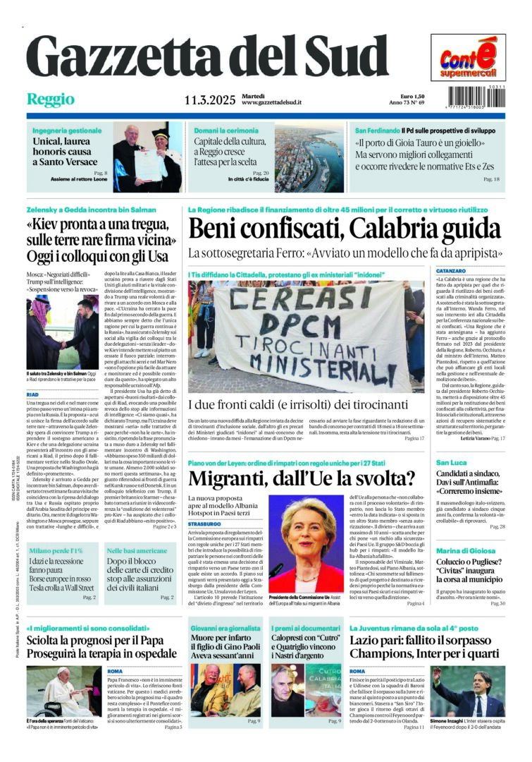 Prima-pagina-gazzetta-del-sud-calabria-di-oggi-11-03-2025