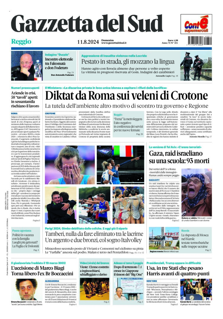 Prima-pagina-gazzetta-del-sud-calabria-di-oggi-11-08-2024