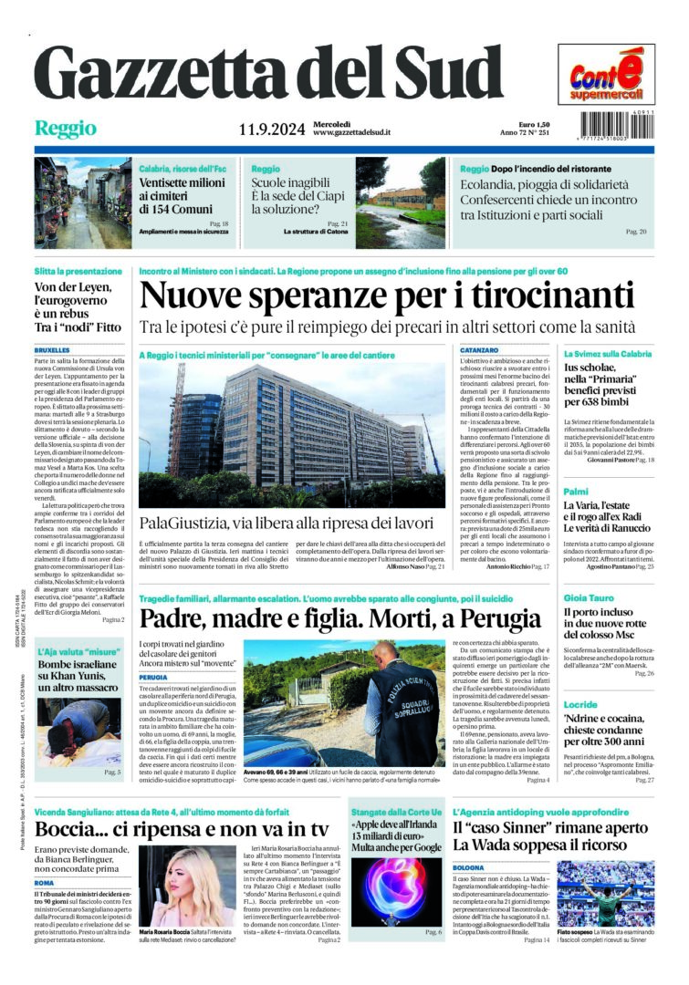 Prima-pagina-gazzetta-del-sud-calabria-di-oggi-11-09-2024