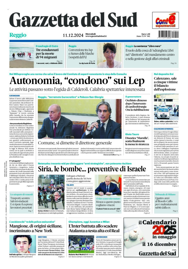 Prima-pagina-gazzetta-del-sud-calabria-di-oggi-11-12-2024