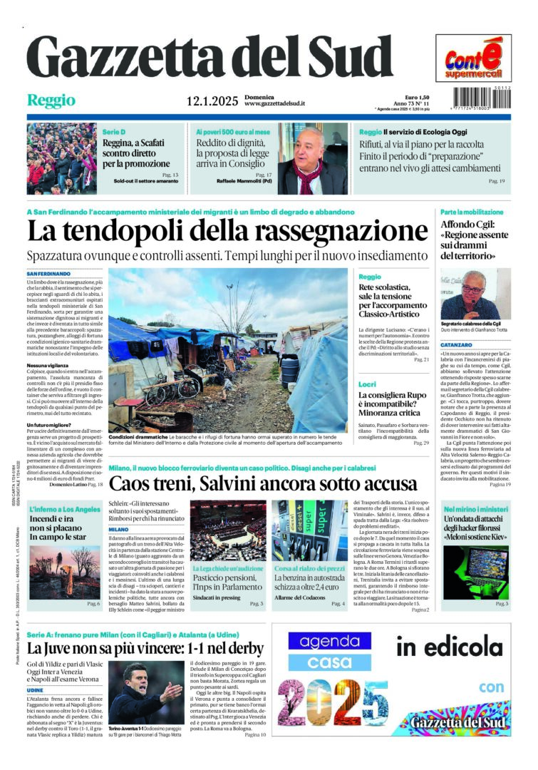 Prima-pagina-gazzetta-del-sud-calabria-di-oggi-12-01-2025