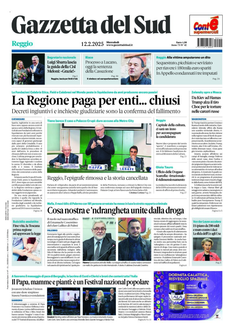 Prima-pagina-gazzetta-del-sud-calabria-di-oggi-12-02-2025