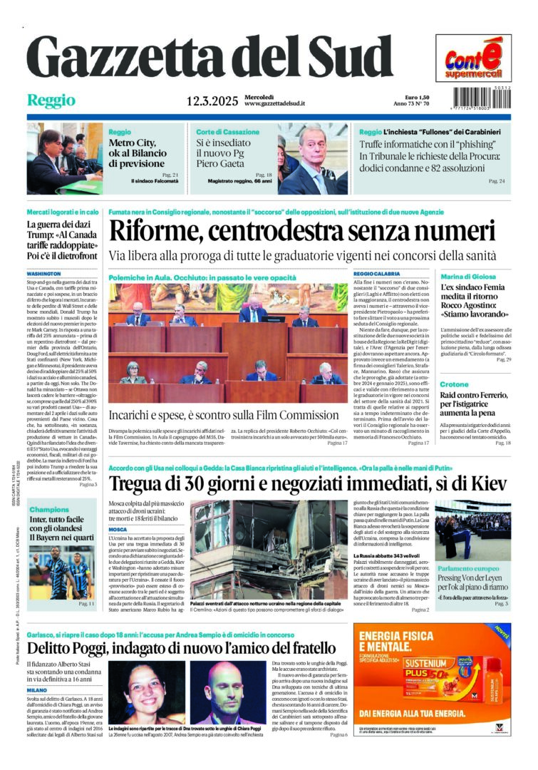 Prima-pagina-gazzetta-del-sud-calabria-di-oggi-12-03-2025