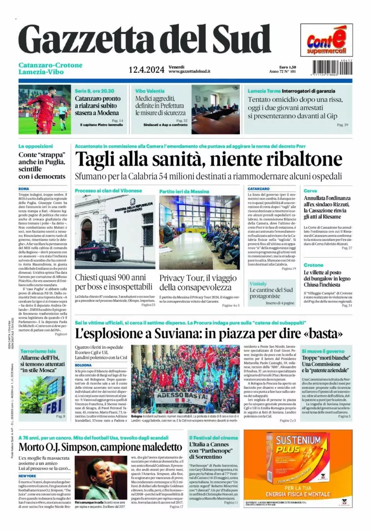 Prima-pagina-gazzetta-del-sud-calabria-di-oggi-12-04-2024