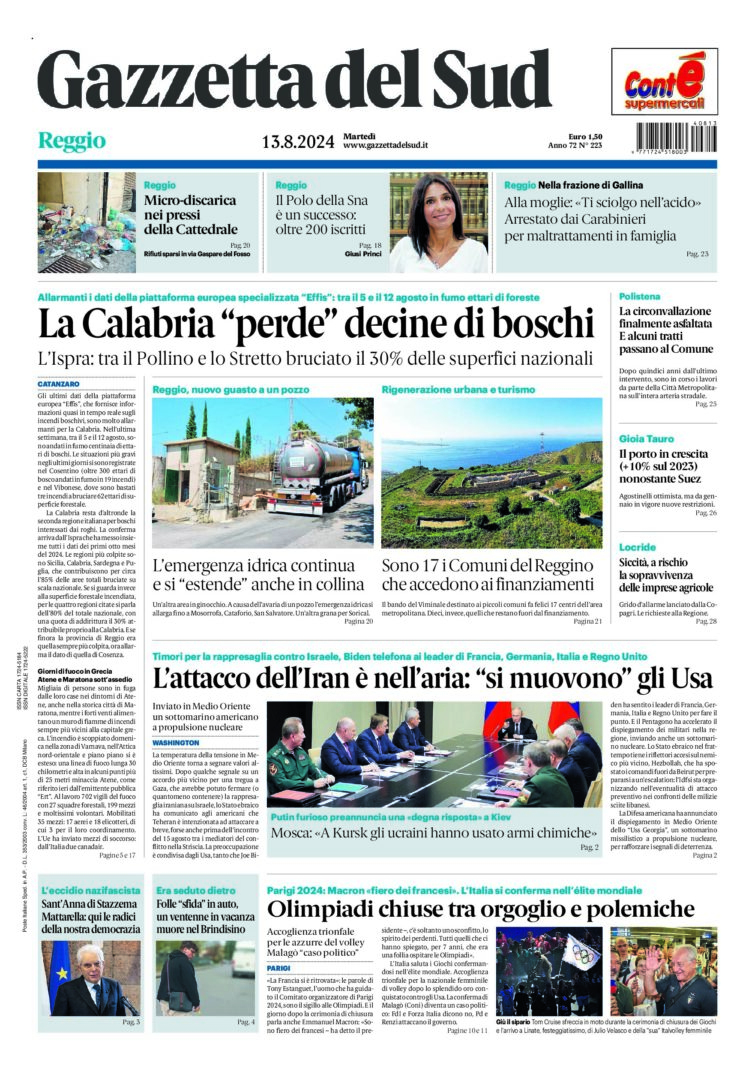 Prima-pagina-gazzetta-del-sud-calabria-di-oggi-13-08-2024