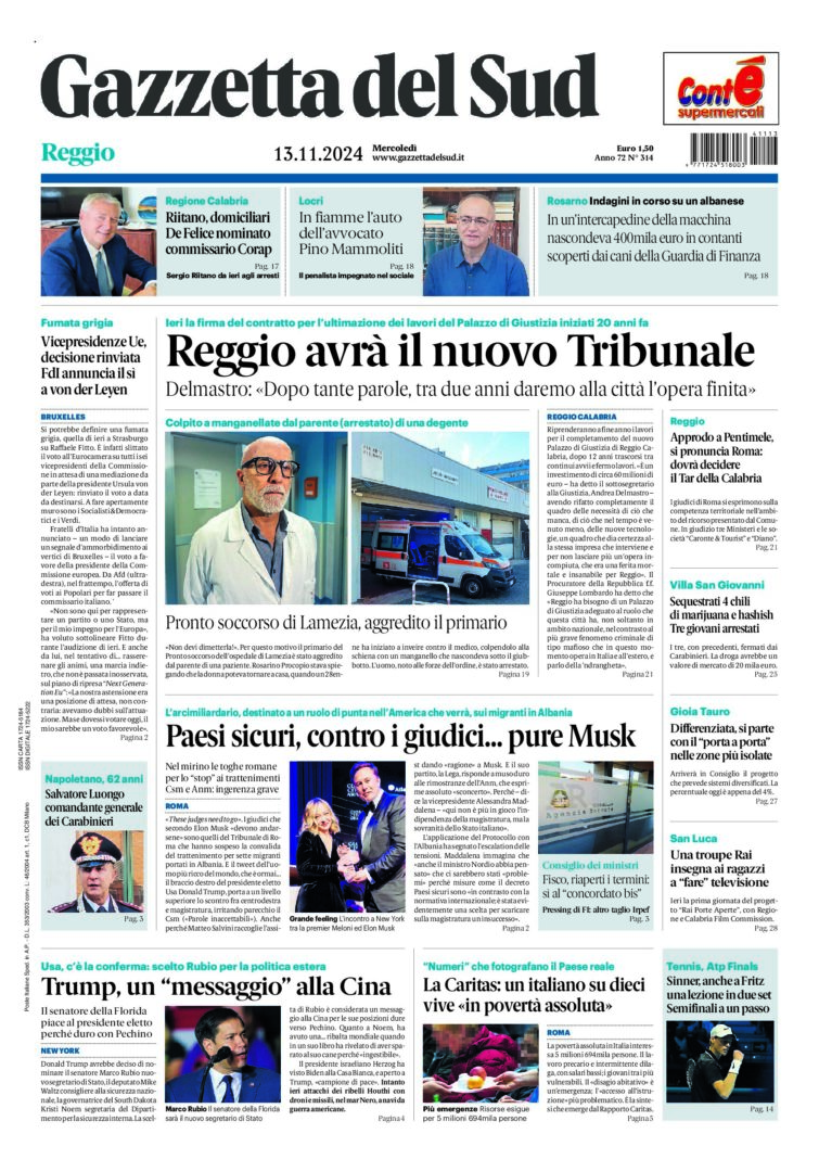 Prima-pagina-gazzetta-del-sud-calabria-di-oggi-13-11-2024