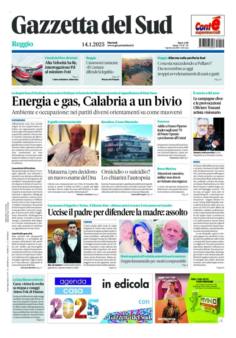 Prima-pagina-gazzetta-del-sud-calabria-di-oggi-14-01-2025