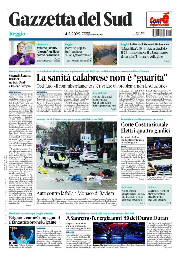 Prima-pagina-gazzetta-del-sud-calabria-di-oggi-14-02-2025