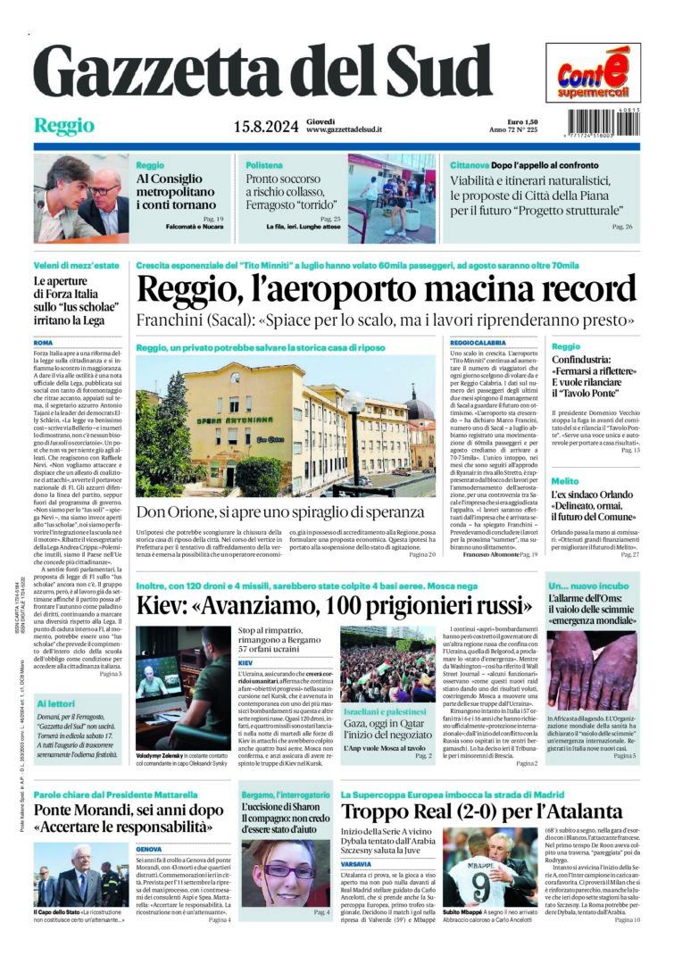 Prima-pagina-gazzetta-del-sud-calabria-di-oggi-15-08-2024