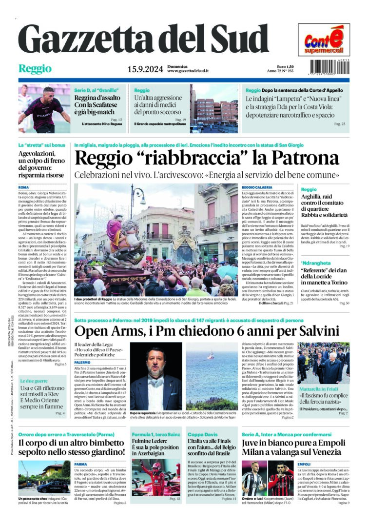 Prima-pagina-gazzetta-del-sud-calabria-di-oggi-15-09-2024