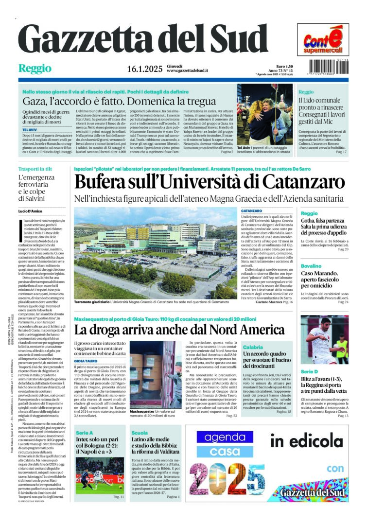 Prima-pagina-gazzetta-del-sud-calabria-di-oggi-16-01-2025